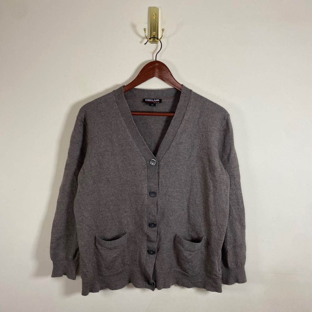 Kirkland Signature Merino Wool‎ Cardigan Sweater Gray Brown Women's Neutral Cozy